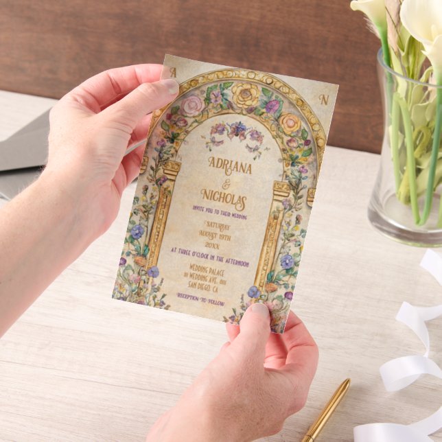 Vintage Art Nouveau Floral Wedding Vellum Invitations (Handheld)