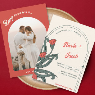Vintage Art Nouveau Folk Floral Boho Retro Wedding Invitation