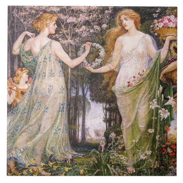 Vintage Art Nouveau Four Seasons by Walter Crane Tile (Front)