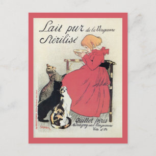 Vintage Art nouveau French milk ad, cats, girl Postcard