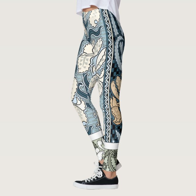 Vintage Art Nouveau, Garden Iris Flowers Leggings (Left)
