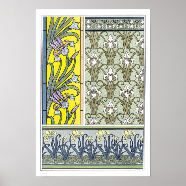 Vintage Art Nouveau, Garden Iris Flowers Poster (Front)