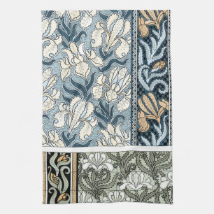 Vintage Art Nouveau, Garden Iris Flowers Tea Towel