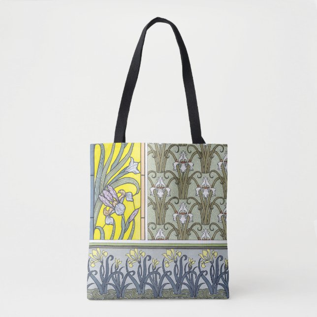 Vintage Art Nouveau, Garden Iris Flowers Tote Bag (Front)