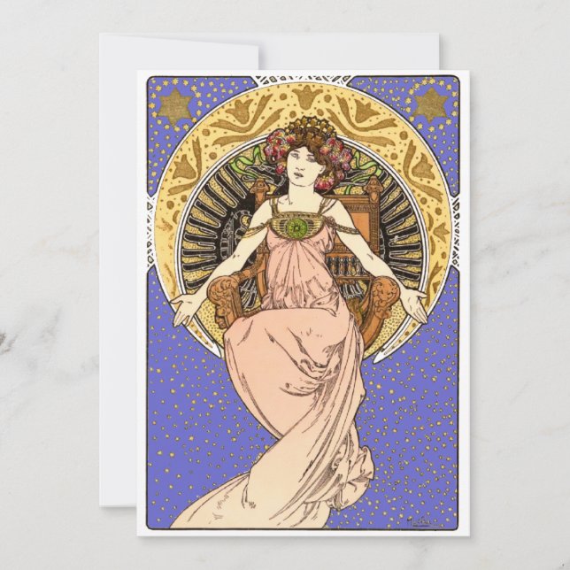 Vintage Art Nouveau Girl by Alphonse Mucha Card (Front)