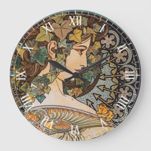 Vintage Art Nouveau Girl by Alphonse Mucha Large Clock