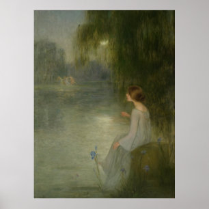 Vintage Art Nouveau Girl In Moonlight Poster