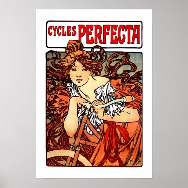 Vintage Art Nouveau Girl on Bicycle Poster (Front)