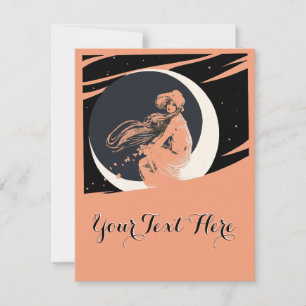 Vintage Art Nouveau Girl On Crescent Moon Template