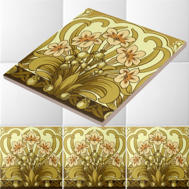 Vintage Art Nouveau Gloxinia Flowers Frieze Tile (Creator Uploaded)