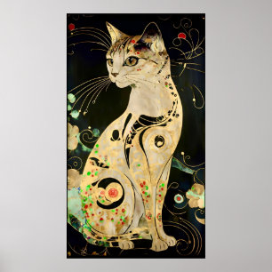 Vintage Art Nouveau Golden Cat On Black Poster