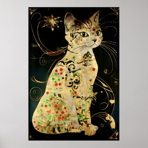 Vintage Art Nouveau Golden Cat On Black Poster
