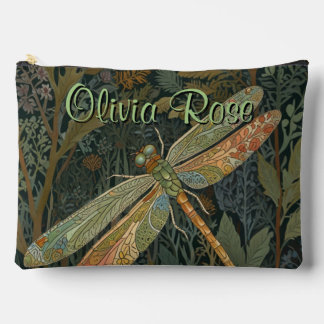 Vintage art nouveau green gold Dragonfly Accessory Pouch