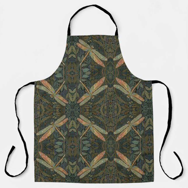 Vintage art nouveau green gold Dragonfly Apron (Front)