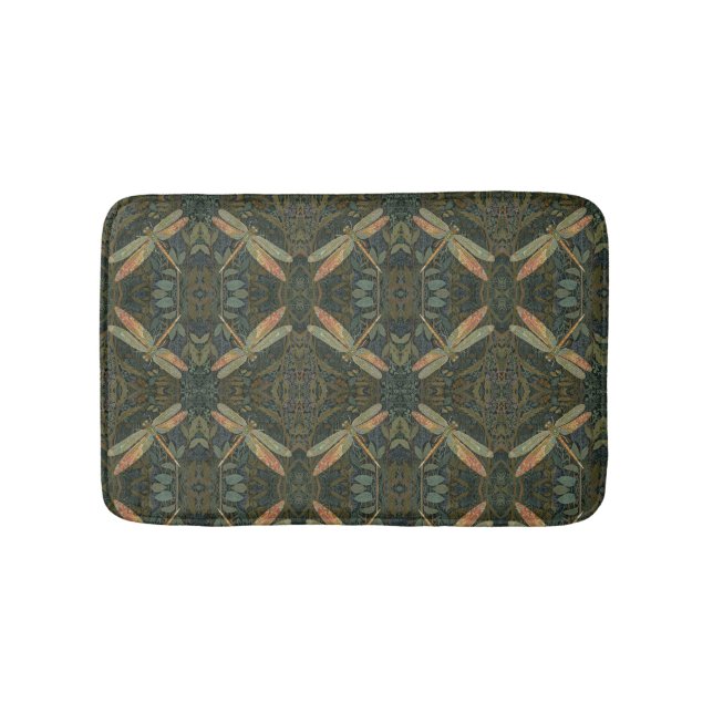 Vintage art nouveau green gold Dragonfly Bath Mat (Front)