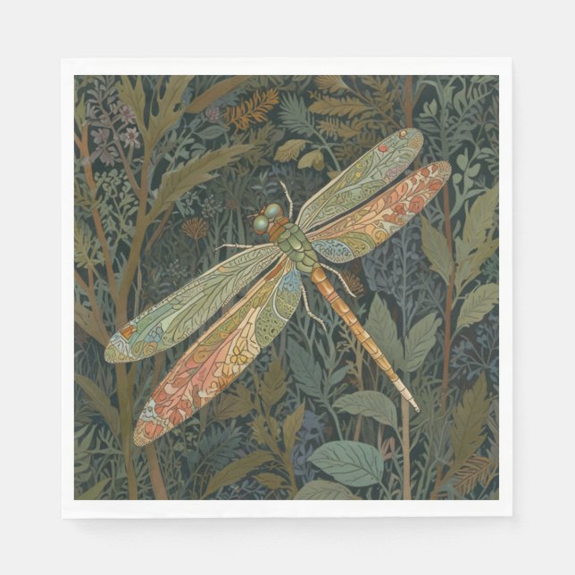 Vintage art nouveau green gold Dragonfly Napkin (Front)