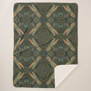 Vintage art nouveau green gold Dragonfly Sherpa Blanket