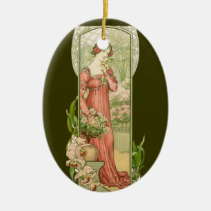 Vintage Art Nouveau Greenhouse Lady Elegant Ceramic Tree Decoration