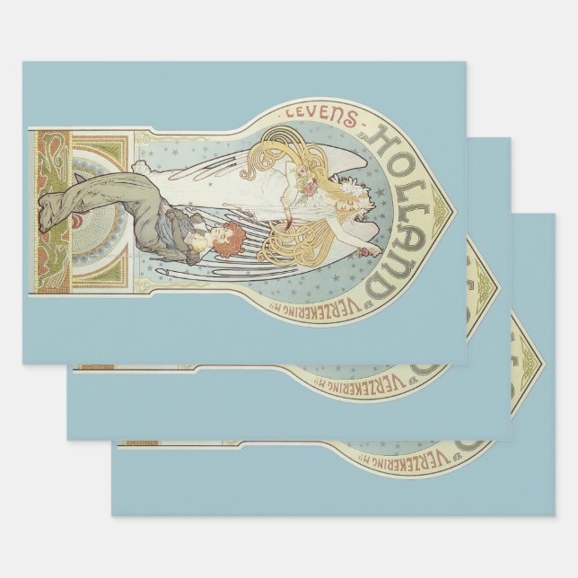 Vintage Art Nouveau, Holland Levensverzekering Wrapping Paper Sheet (Set)