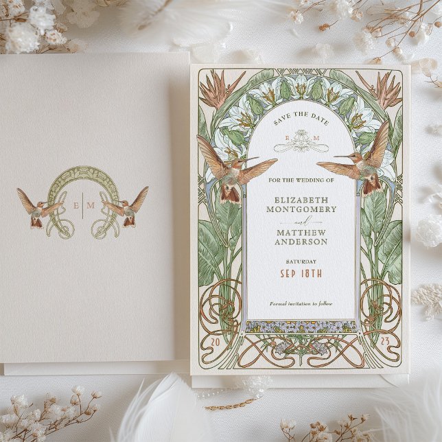 Vintage Art Nouveau Hummingbird Save the Date Invitation (Creator Uploaded)
