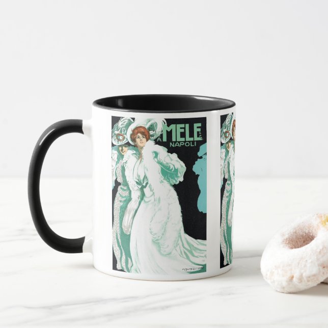 Vintage Art Nouveau, Italian Fashion, Fancy Women Mug (With Donut)