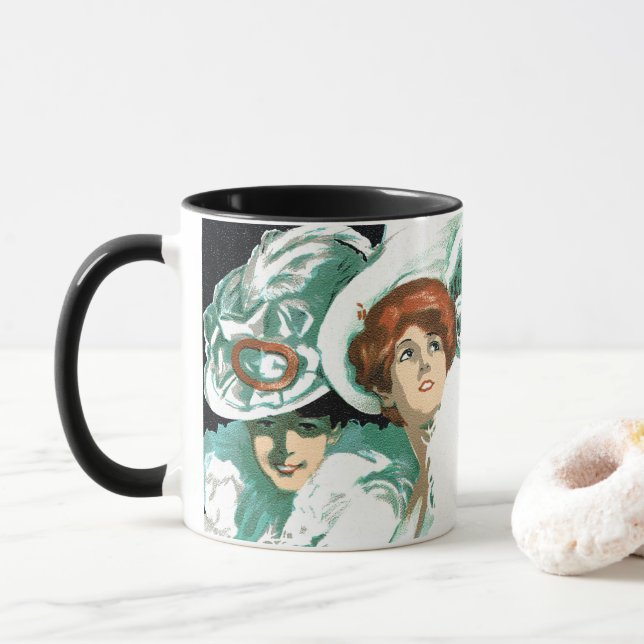 Vintage Art Nouveau, Italian Fashion, Fancy Women Mug (With Donut)