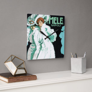 Vintage Art Nouveau, Italian Fashion, Fancy Women Square Wall Clock