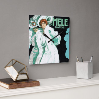 Vintage Art Nouveau, Italian Fashion, Fancy Women Square Wall Clock