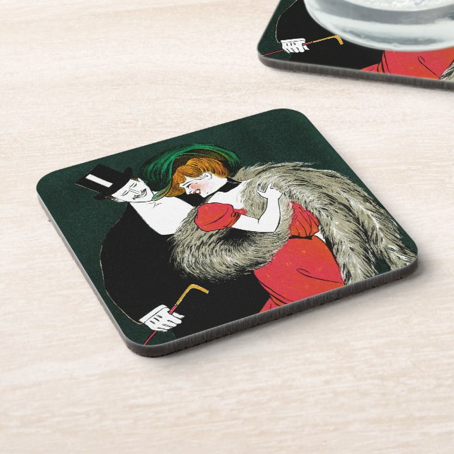 Vintage Art Nouveau, Italian Fashion Love Romance Coaster (Left Side)