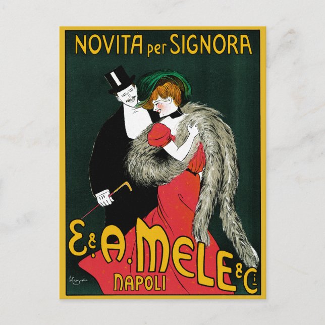 Vintage Art Nouveau, Italian Fashion Love Romance Postcard (Front)