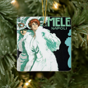 Vintage Art Nouveau, Italy Fashion and Fancy Women Ceramic Ornament