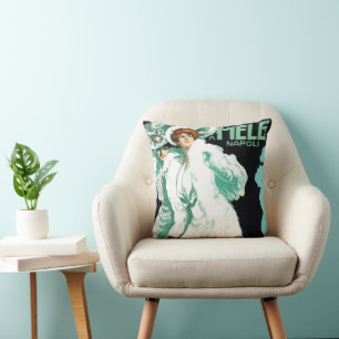 Vintage Art Nouveau, Italy Fashion and Fancy Women Cushion