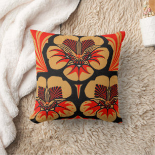Vintage Art Nouveau Julie de Graag Flower Woodcut Cushion