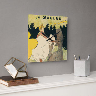 Vintage Art Nouveau, La Goulue by Toulouse Lautrec Square Wall Clock