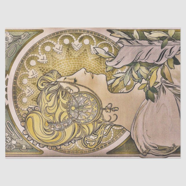 Vintage Art Nouveau "La Plume" by Mucha Tissue Paper (Front)