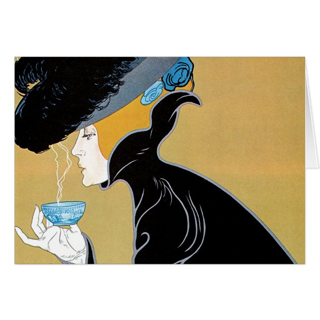 Vintage Art Nouveau, Lady Drinking Marco Polo Tea (Front Horizontal)