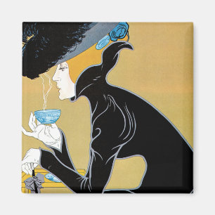 Vintage Art Nouveau, Lady Drinking Marco Polo Tea Magnet