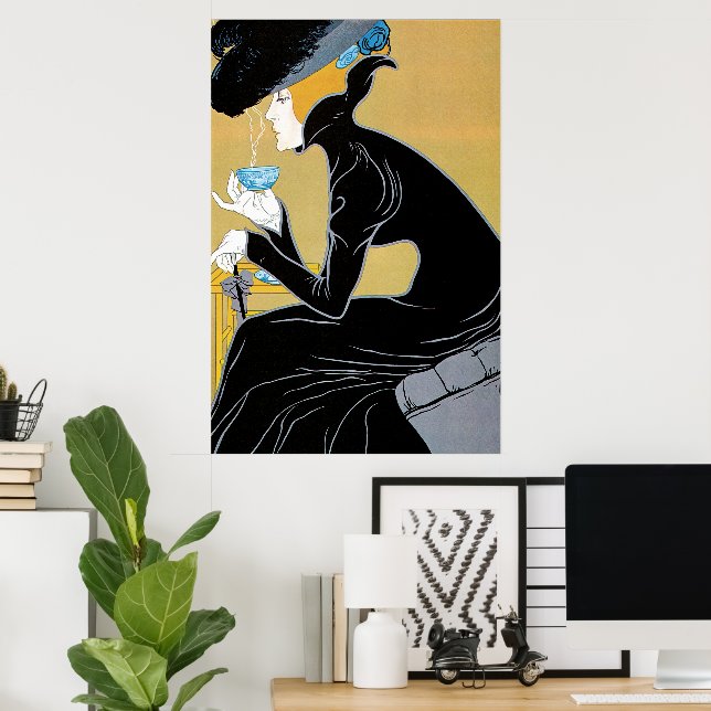 Vintage Art Nouveau, Lady Drinking Marco Polo Tea Poster (Home Office)