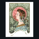 Vintage Art Nouveau Lady | Personalised Poster<br><div class="desc">Richly ornamented turn-of-the-century Art Nouveau style beautiful woman in profile with brown hair surrounded by stylised flowers in shades of green,  teal and gold with space for your name or monogram.</div>