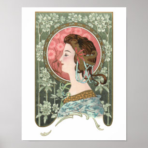 Vintage Art Nouveau Lady Personalised Poster