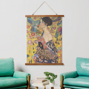 Vintage Art Nouveau Lady with Fan Painting Hanging Tapestry