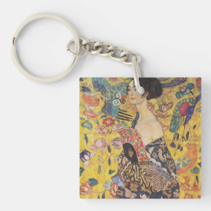 Vintage Art Nouveau Lady with Fan Painting Key Ring