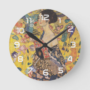Vintage Art Nouveau Lady with Fan Painting Round Clock