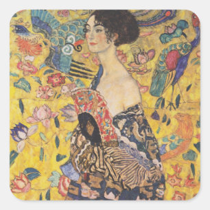 Vintage Art Nouveau Lady with Fan Painting Square Sticker