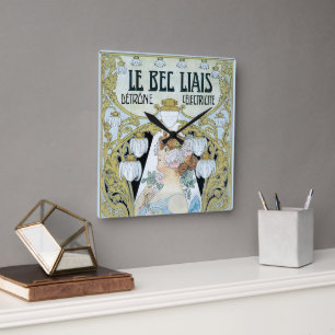 Vintage Art Nouveau Le Bec Liais, Privat Livemont Square Wall Clock