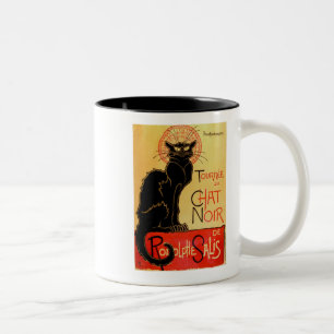 Vintage Art Nouveau Le Chat Noir Black Cat Theophi Two-Tone Coffee Mug