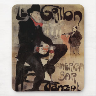 Vintage Art Nouveau Le Grillon, Man Drinking Beer Mouse Mat