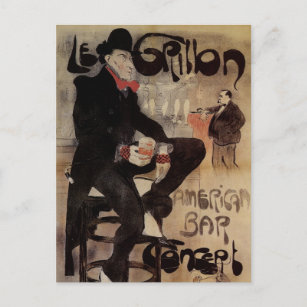 Vintage Art Nouveau Le Grillon, Man Drinking Beer Postcard