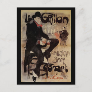 Vintage Art Nouveau Le Grillon, Man Drinking Beer Postcard