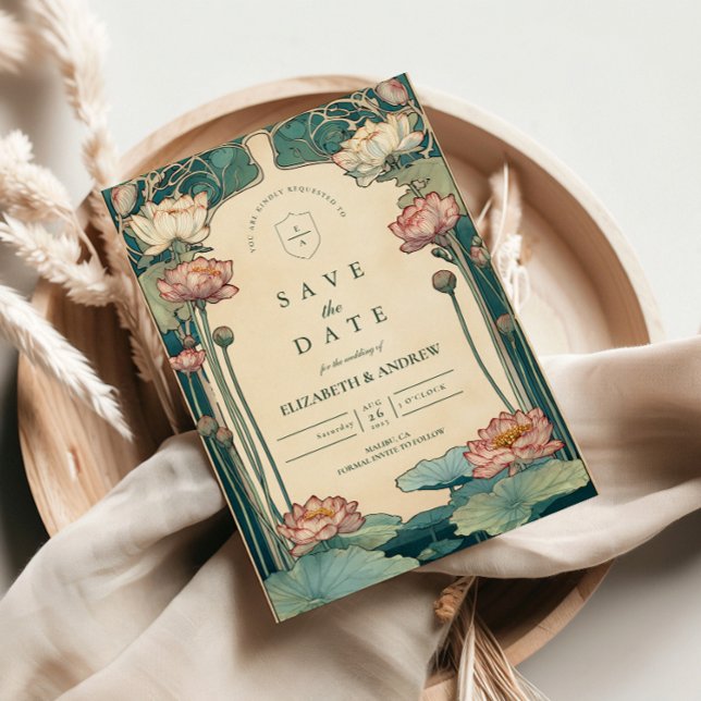 Vintage Art Nouveau Lotus Wedding Save The Date (Creator Uploaded)